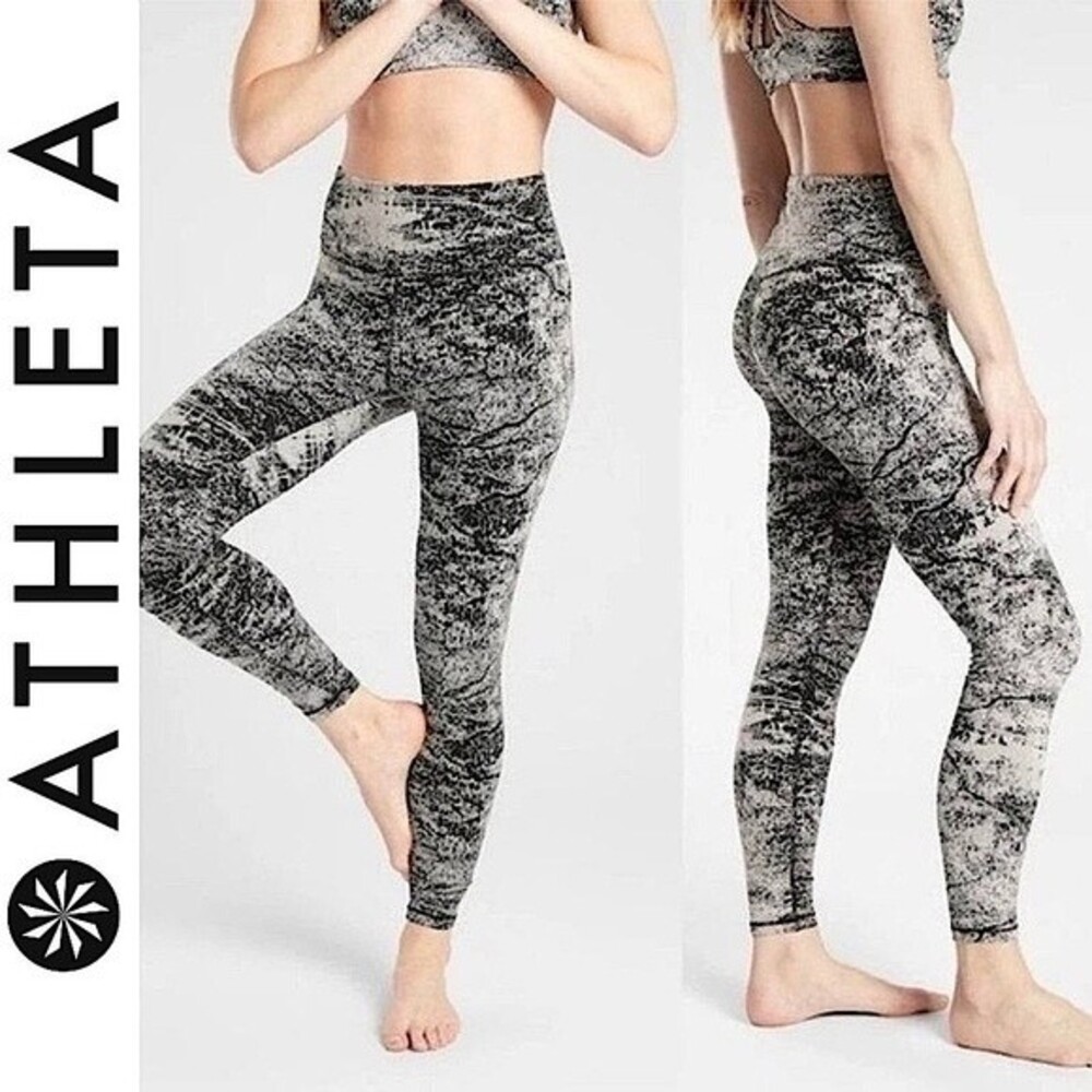 Athleta Printed Elation Glades 7/8 Legging High Waisted Black Taupe M Yoga Pants